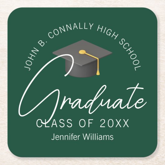 Donkergroen Afstuderen gepersonaliseerd afstudeerf Kartonnen Onderzetters (Voorkant)