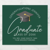 Donkergroen Afstuderen gepersonaliseerd afstudeerf Sparkling Wijnetiket (Enkel label)