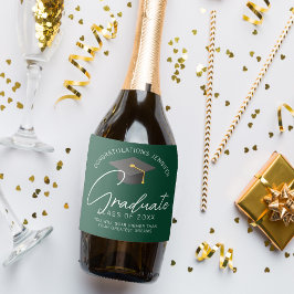 Donkergroen Afstuderen gepersonaliseerd afstudeerf Sparkling Wijnetiket
