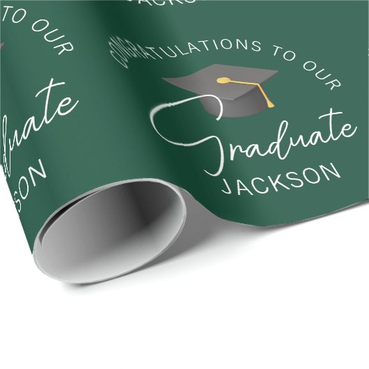 Donkergroen Afstuderen gepersonaliseerd Afstuderen Cadeaupapier (Rol Hoek)