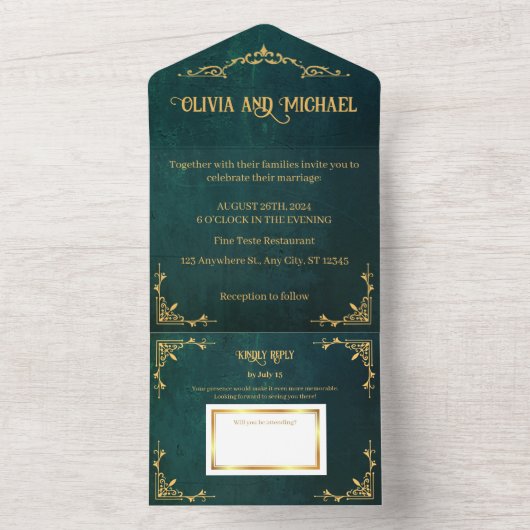  donkergroen all in one uitnodiging (Binnen)