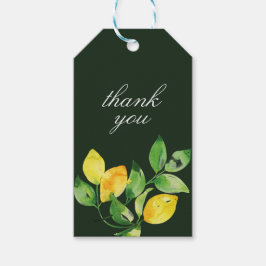 Donkergroen Aquarel Citroen Koppel Namen Bedankt Cadeaulabel