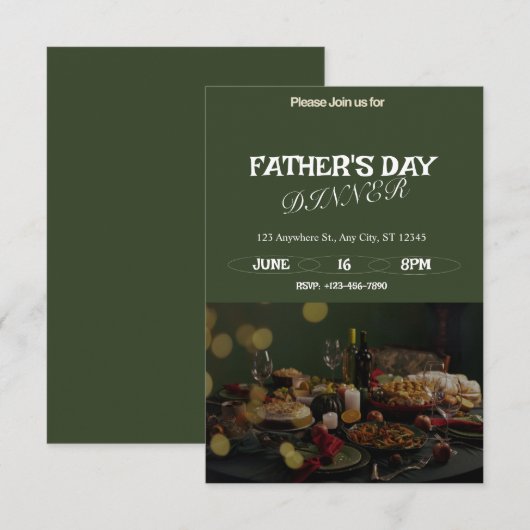 Donkergroen & beige chique Vaderdag diner Kaart (Voorkant / Achterkant)