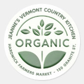 Donkergroen biologisch productetiket met blad ronde sticker (Voorkant)