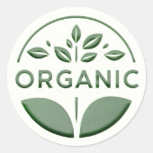Donkergroen biologisch productetiket met blad ronde sticker (Voorkant)