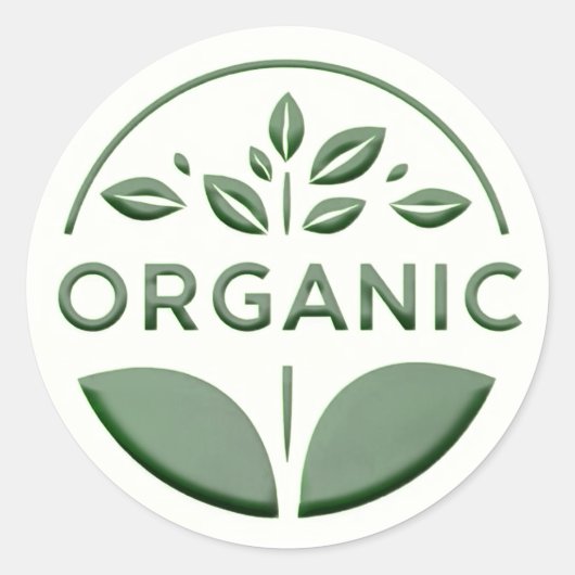 Donkergroen biologisch productetiket met blad ronde sticker (Voorkant)