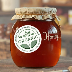 Donkergroen biologisch productetiket met blad ronde sticker