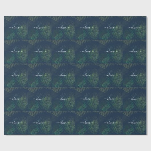 Donkergroen bladpatroon cadeaupapier (Vlak)