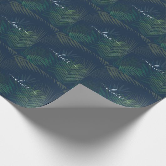 Donkergroen bladpatroon cadeaupapier (Hoek)