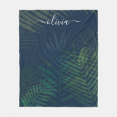 Donkergroen bladpatroon fleece deken (Voorkant)