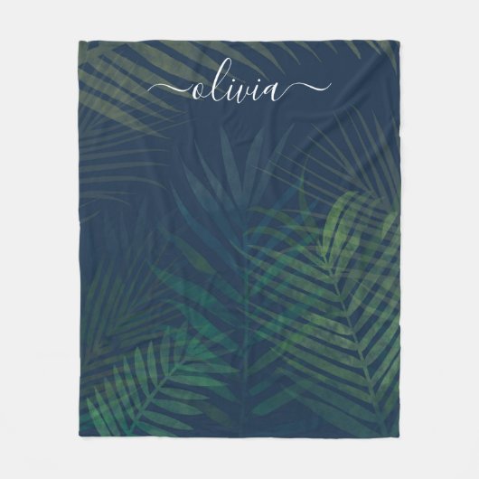 Donkergroen bladpatroon fleece deken (Voorkant)