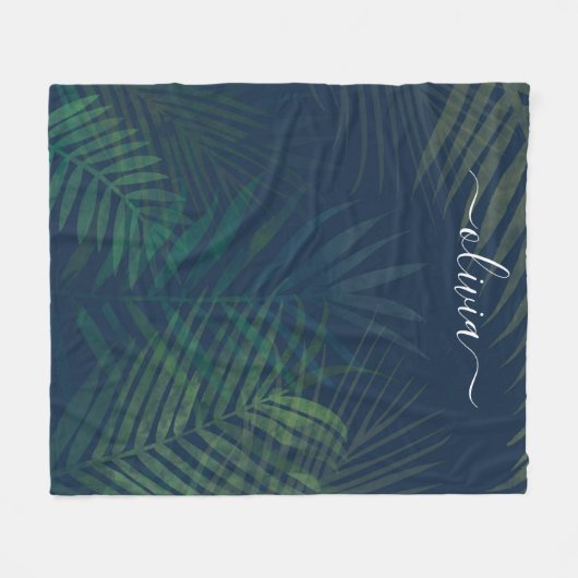 Donkergroen bladpatroon fleece deken (Voorkant (Horizontaal))