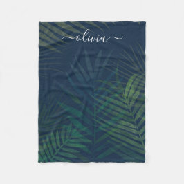 Donkergroen bladpatroon fleece deken