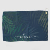 Donkergroen bladpatroon golfhanddoek (Horizontaal)