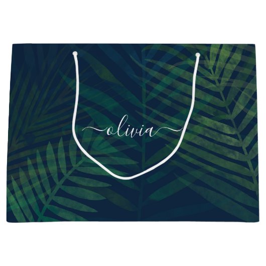 Donkergroen bladpatroon groot cadeauzakje (Voorkant)