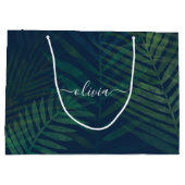 Donkergroen bladpatroon groot cadeauzakje (Achterkant)