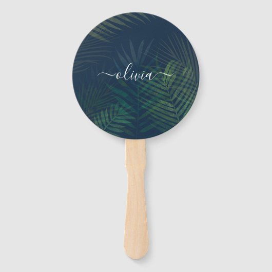 Donkergroen bladpatroon handwaaier (Achterkant)