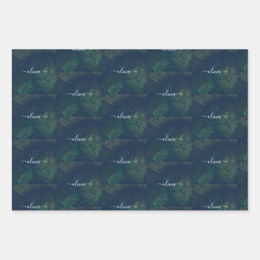 Donkergroen bladpatroon inpakpapier vel (Voorkant 2)