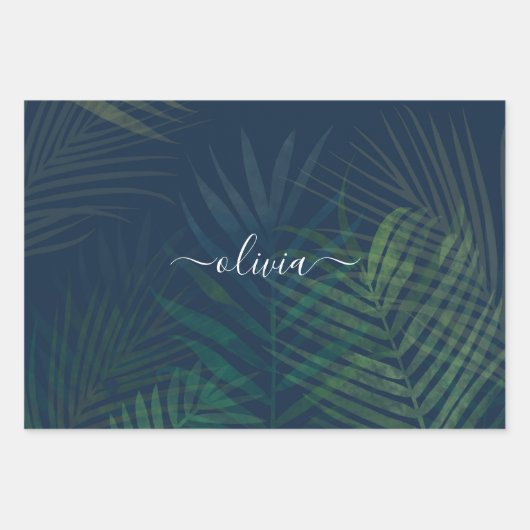 Donkergroen bladpatroon inpakpapier vel (Voorkant)