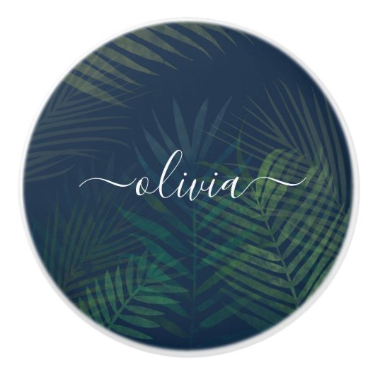 Donkergroen bladpatroon keramische knop (Voorkant)