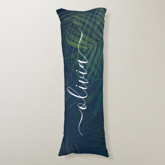 Donkergroen bladpatroon lichaamskussen (Voorkant Verticaal)