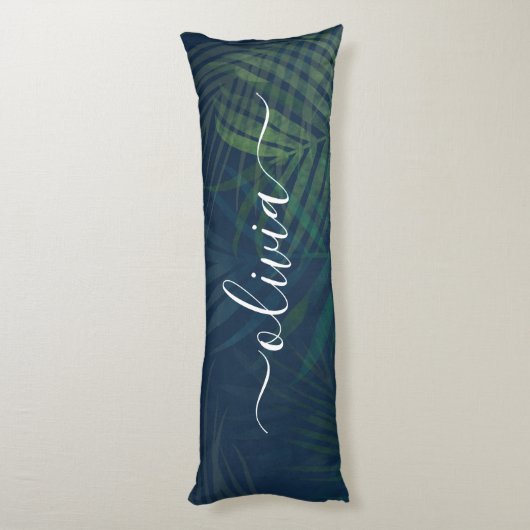 Donkergroen bladpatroon lichaamskussen (Achterkant (Verticaal))