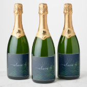Donkergroen bladpatroon sparkling wijnetiket (Flessen)