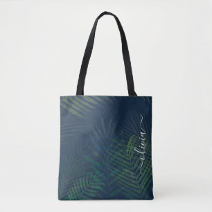 Donkergroen bladpatroon tote bag
