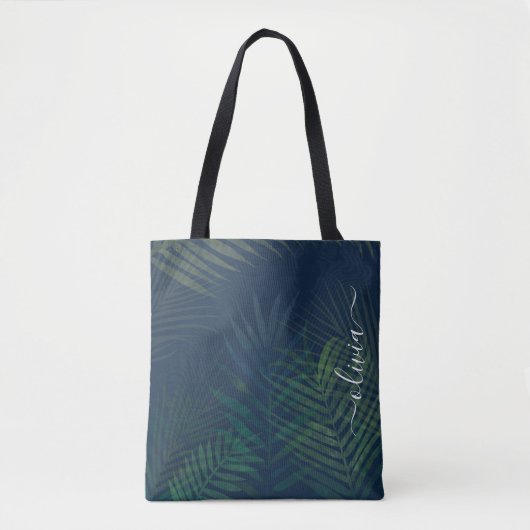 Donkergroen bladpatroon tote bag (Voorkant)