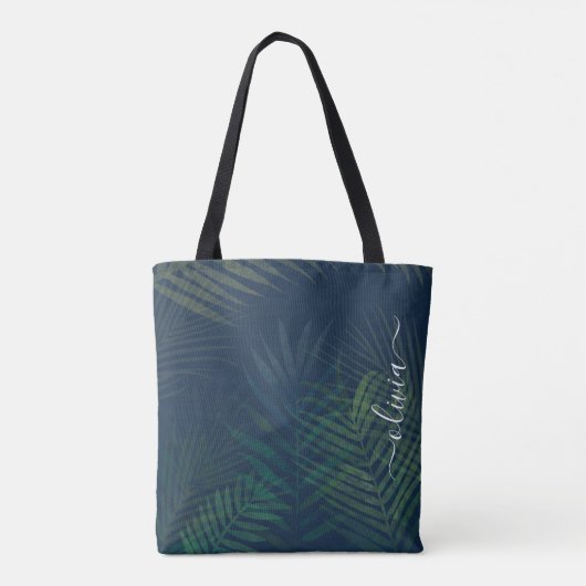 Donkergroen bladpatroon tote bag (Achterkant)