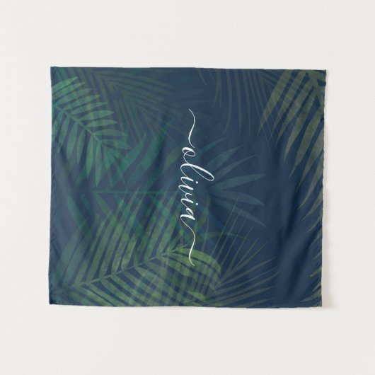 Donkergroen bladpatroon wandkleed (Voorkant (horizontaal))