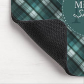 Donkergroen (blauw groen) gestreept monogram muismat (Hoek)