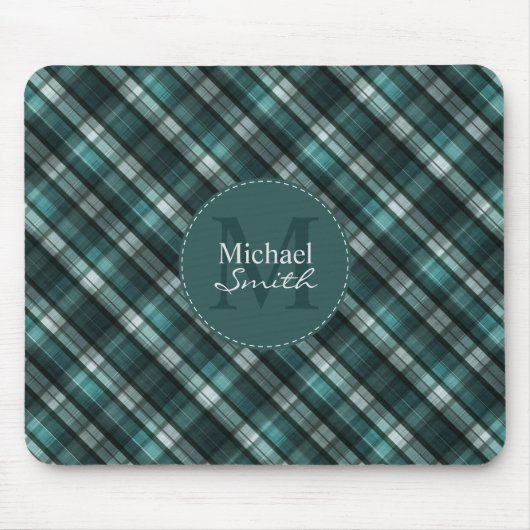 Donkergroen (blauw groen) gestreept monogram muismat (Voorkant)