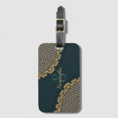 Donkergroen Blauwgroen + goud met aangepaste naam Bagagelabel (Voorkant (verticaal))