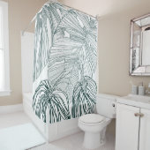 Donkergroen & blauwgroen Monstera Bladeren & Lelie Douchegordijn (In situ)