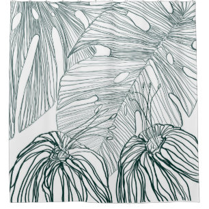 Donkergroen & blauwgroen Monstera Bladeren & Lelie Douchegordijn