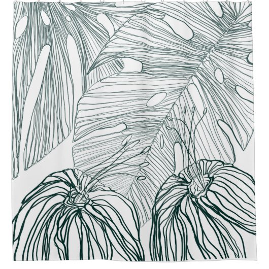 Donkergroen & blauwgroen Monstera Bladeren & Lelie Douchegordijn (Voorkant)