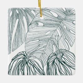 Donkergroen & blauwgroen Monstera Bladeren & Lelie Keramisch Ornament