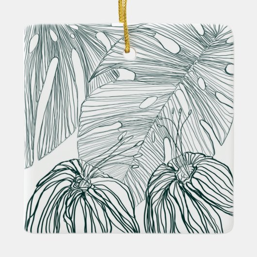 Donkergroen & blauwgroen Monstera Bladeren & Lelie Keramisch Ornament (Voorkant)