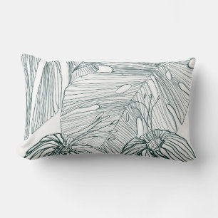 Donkergroen & blauwgroen Monstera Bladeren & Lelie Kussen