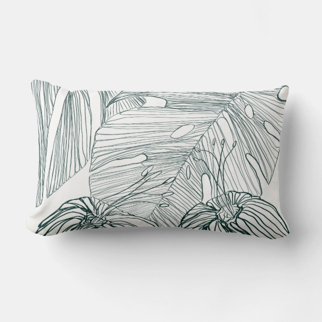 Donkergroen & blauwgroen Monstera Bladeren & Lelie Kussen (Voorkant)