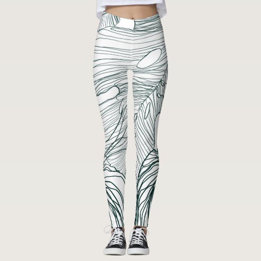 Donkergroen & blauwgroen Monstera Bladeren & Lelie Leggings (Voorkant)