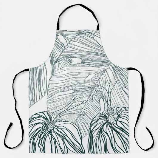 Donkergroen & blauwgroen Monstera Bladeren & Lelie Schort (Voorkant)