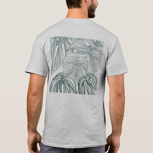 Donkergroen & blauwgroen Monstera Bladeren & Lelie T-shirt (Achterkant)