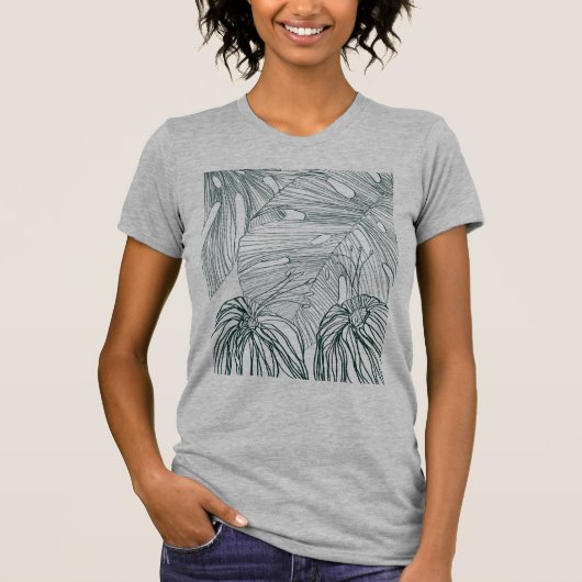 Donkergroen & blauwgroen Monstera Bladeren & Lelie T-shirt (Voorkant)
