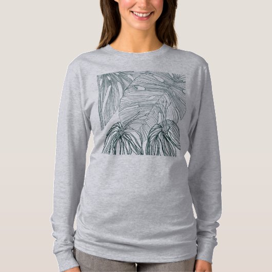 Donkergroen & blauwgroen Monstera Bladeren & Lelie T-shirt (Voorkant)