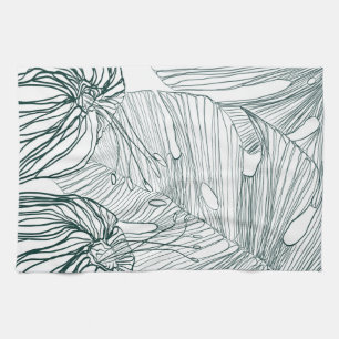 Donkergroen & blauwgroen Monstera Bladeren & Lelie Theedoek