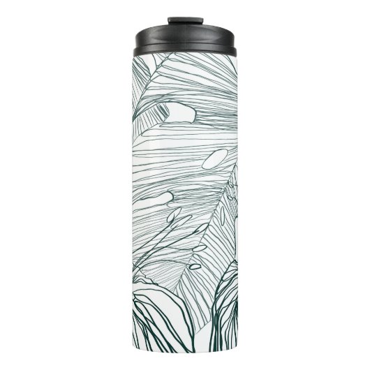 Donkergroen & blauwgroen Monstera Bladeren & Lelie Thermosbeker (Voorkant)