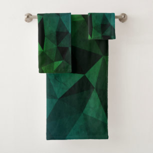 Donkergroen blauwgroen zwart geometrisch maaspatro bad handdoek
