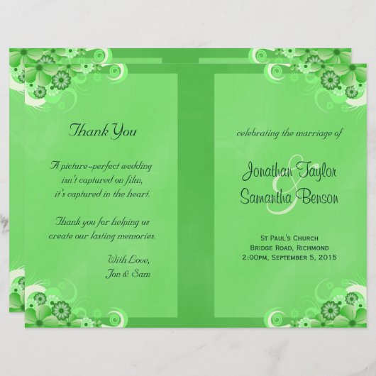 Donkergroen Bloemen Bi Fold Trouwprogramma (Voorkant / Achterkant)